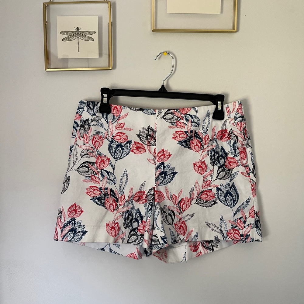 Banana Republic Womens Shorts White Pink Blue Floral Size 6